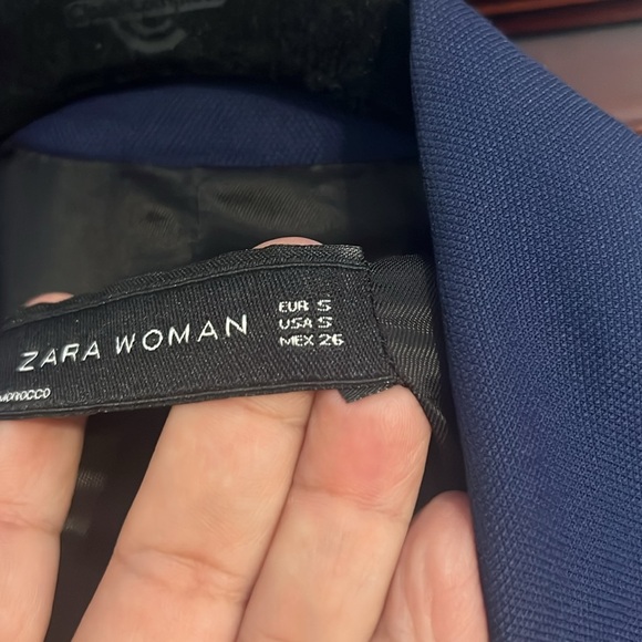 ZARA Woman Oversized Navy Double Breasted Blazer with Pearl Buttons Size Small - Picture 10 of 10